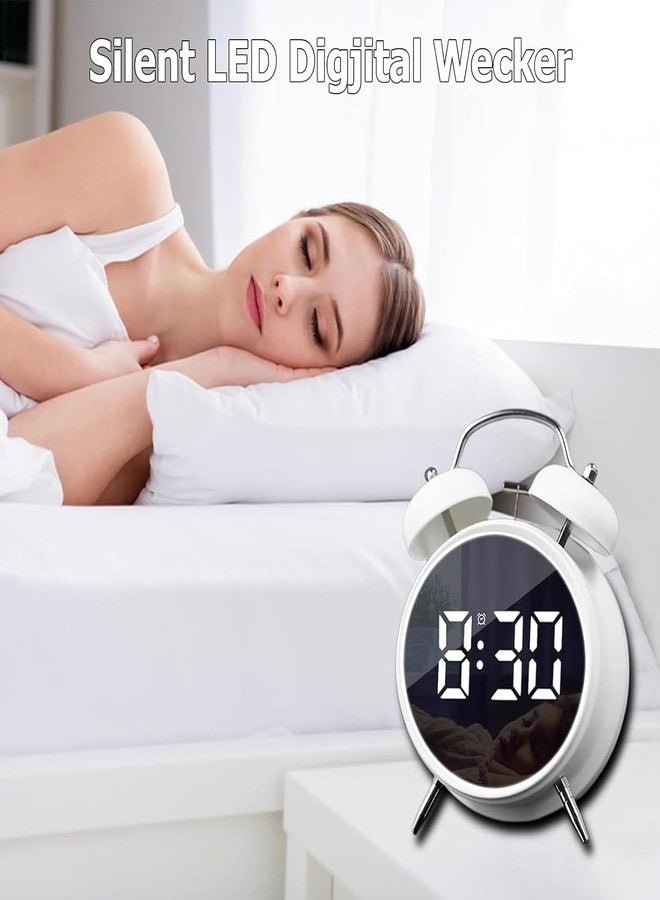 LEVGRY Digital Small Alarm Clock, 4.5 Inch Double Bell Intelligent LED AlarmClock, Silent Metal AlarmClock with Night Light, Bedside Loud Alarm Clock for Heavy Sleepers Adults Kids Teenager (White) - Image 4